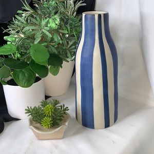 Beautiful blue and off white pottery vase and flower frog